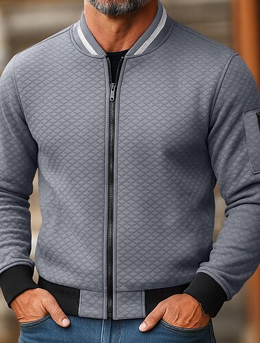  Per uomo Maglia Felpa con zip intera Rosso bordeaux Nero Bianco Blu marino Grigio chiaro Colletto Mao Semplice Patchwork Sport & Outdoor Casuale Quotidiano Streetwear Cool Abbigliamento Sportivo