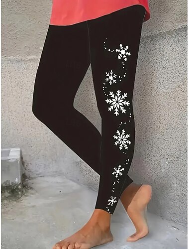  Per donna Leggings Vacanza Vintage Moda Lunghezza intera Vita Alta Grafico Fiocco di neve Stampa Calore Termico Morbido Traspirante Elasticizzato Formale All'aperto Vacanza Viola Nero Verde Estate