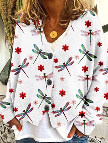  Γυναικεία Παλτό Casual Jacket Διατηρείτε Ζεστό Άνετο Στάμπα Μοντέρνα Καθημερινό Φλοράλ Εξόδου Σαββατοκύριακο Μονόπετο Κανονικό Λαιμόκοψη V Κανονικό Μακρυμάνικο Εξωτερικά ενδύματα