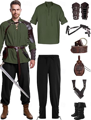  Retrò Vintage Medievale Rinascimento Pantaloni Costume Cosplay A stivale Costume Per uomo Vichingo Fantasia Halloween Carnevale Mascherata Carnevale Performance LARP Adulti Camicia Pantaloni Cintura