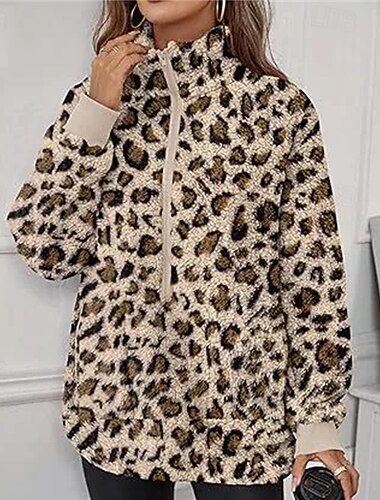 Dámské Trenčkot Zahřívací Pohodlné Zip Kapsy Módní Venkovní Leopard Jdeme ven Víkend Zip Standardní Klopa Běžný Dlouhý rukáv Svrchní oděvy Žlutá Meruňková Kávová Podzim Zima