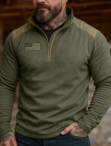  Hombre Sudadera Sudadera con capucha de lana Sudadera con un cuarto de cremallera Sudadera táctica con capucha Marrón rojizo Verde Ejército Caqui Cuello Mao Plano Cremallera Deporte Casual Diario
