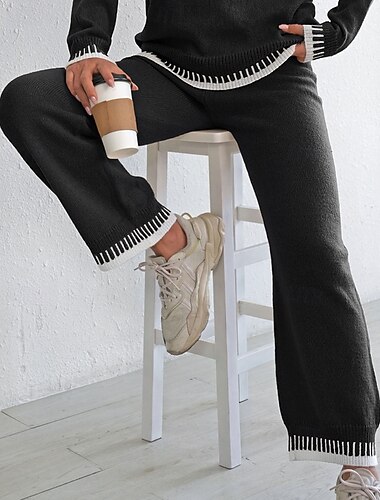  Mujer Perneras anchas pantalones Ropa de calle Casual Longitud total Cintura Media Bloque de color Retazos Cintura elástica Cómodo Calle Festivos Ropa Cotidiana Negro Caqui Invierno Ajuste regular