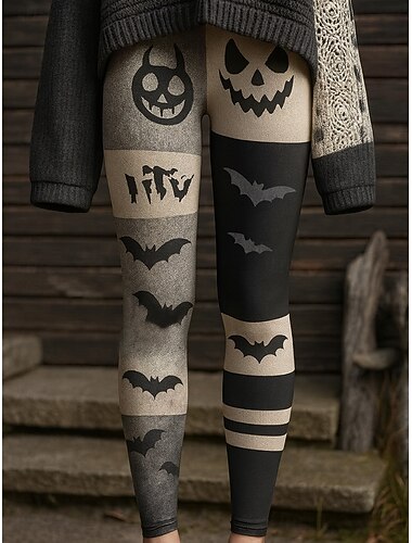  女性用 レギンス 旅行度假风 ヴィンテージ ファッション 全長 ハイウエストPantsHalloween グラフィック ハロウィーン プリント ソフト 高通気性 高弾性 アウトドア バケーション ストリート バイオレット ダークグレー オレンジ 春 秋 冬 スリムフィット