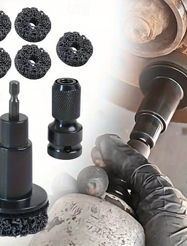  Juego de 7 herramientas para eliminar óxido del cubo de la rueda del coche con cabezal de pulido &Cepillo de superficie de cubo sin motor de alta resistencia &Kit de mantenimiento duradero para