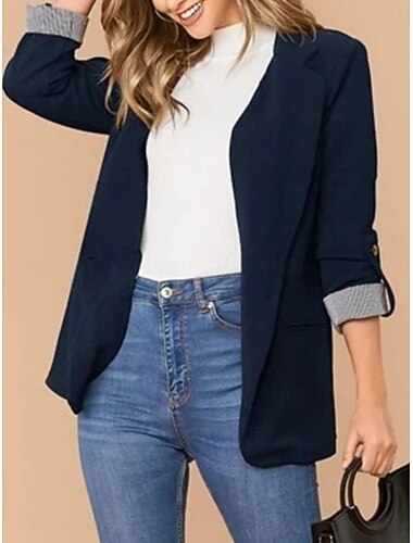  Per donna Blazer Confortevole Traspirante Tasca Casual Semplice Ufficio Streetwear Casuale Abbigliamento quotidiano Monopetto Regolare Collo ripiegato Vestibilità regolare Manica Lunga Capispalla