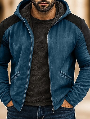  Herren Kapuzensweatshirt Vollreißverschluss-Kapuzensweatshirt Fleece Kapuzensweatshirt Hoodie mit Fleecefutter Blau Dunkelgrün Braun Mit Kapuze Einfach Patchwork Farbblock Sport & Outdoor Lässig