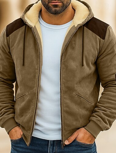 Homme Sweat à capuche Sweat à capuche zippé intégral Sweat à capuche en polaire Sweat à capuche doublé en polaire Bleu Marron Vert Kaki À capuche Uni Patchwork Bloc de Couleur Sport & Loisir