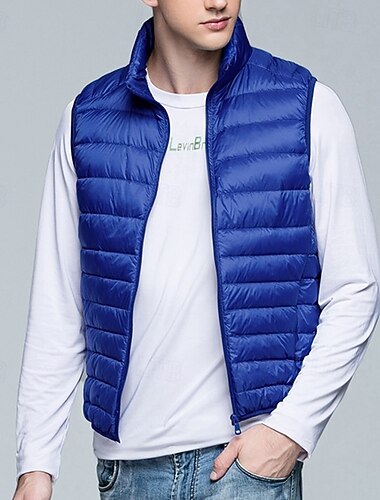  בגדי ריקוד גברים אפוד למטה אפוד פאפר וסט Gilet חופשה יומי פגישה (דייט) אופנתי יום יומי סתיו חורף כיס פוליאסטר פלומת ברווז שמור על חום הגוף נוח צבע אחיד רוכסן עומד רגיל שחור יין כחול נייבי כחול רויאל