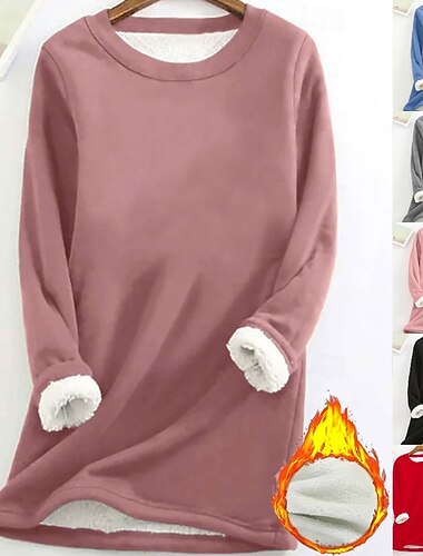  Damen Pullover Sweatshirt Grafik Einfach Warm Lässig Flauschig Langarm Rundhals Normale Oberteile Straße Lässig Kordelzug Druck Schwarz Gelb Rosa Dunkelpink Rote Frühling Herbst Winter