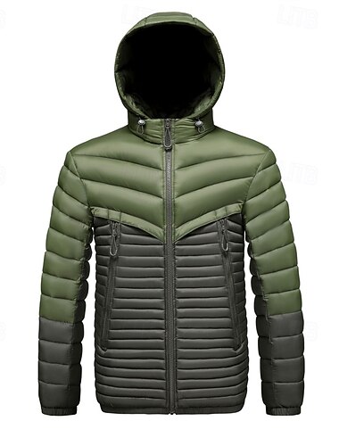  Per uomo Cappotto Invernale Giacca imbottita Giacca Imbottita Tasca Poliestere Vacanza Abbigliamento quotidiano Data Regolare Moda Casual Confortevole Calore Termico Inverno Blocco di colori Grigio