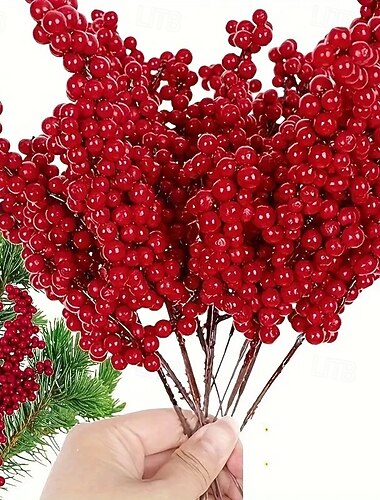  12/24 יחידות גבעולי פירות יער מלאכותיים אדומים לחג המולד - קישוטי עץ חג המולד באורך 22 ס"מ ליצירות DIY, חתונה, עיצוב הבית וציוד למסיבות חג