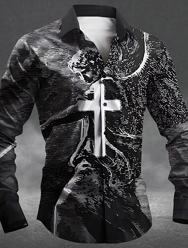  Мужская костюмная футболка с распятием Иисуса рубашка с длинным рукавом темный готический стиль уличная одежда на выходные летняя весенне-осенние рубашки 3D печать черная