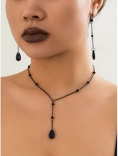  Halloween gothic sieradenset voor dames – zwarte kristallen druppelketting en oorbellen voor feesten, cosplay en het nachtleven