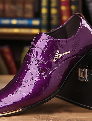  scarpe eleganti da uomo con lacci in vernice viola lucida – calzature formali audaci per feste e spettacoli teatrali