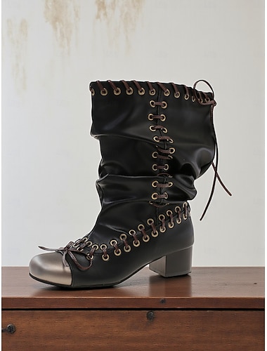  bottes souples en cuir pour femmes avec détails à lacets, style d'inspiration steampunk pour les tenues de mode urbaine, idéales pour les looks urbains tendance et les tenues quotidiennes