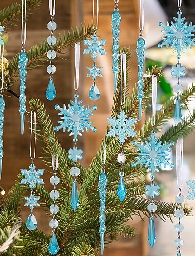  18 stk krystall julepynt til juletrepynt hengende akryl snøfnugg- og istapppynt med dråpeanheng til nyttårsfestdekorasjoner