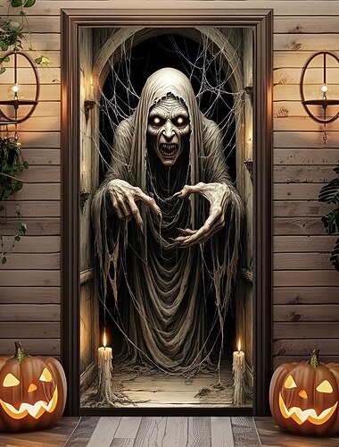  Halloween Türabdeckung Banner für den Außenbereich Skelett Psychedelisch Dark Punk Gothic Party Outdoor Hintergründe aufnehmen Vordert¨¹r? Wandveranda Dekorationen Wand Tür Hintergrund