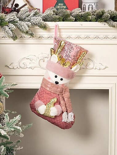  Julestrømpe europeisk stil rosa paljett feriesokk luksus gavepose til julegaver hjem peis festlig fest sesongdekorasjon tilbehør