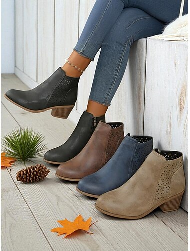  Botines de mujer con diseño recortado: botines casuales de tacón bajo para la moda de otoño, el trabajo y las salidas de fin de semana.