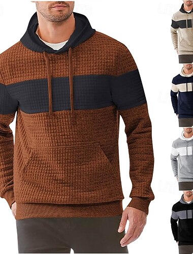  Homme Sweat à capuche Sweat à capuche gaufré Sweat à capuche en polaire Noir bleu marine Marron Kaki Gris À capuche Uni Patchwork Bloc de Couleur Sport & Loisir Occasionnel Quotidien Streetwear Frais
