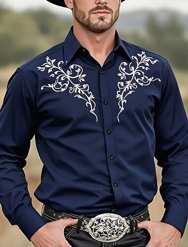  Per uomo Rotellina Stampa Floreale Etnico Camicia Camicia Western Camicia da cowboy Manica Lunga Vintage Retrò All'aperto Vacanza Primavera Autunno Collo ripiegato Stampa 3D Camicia tipo lino Cáqui