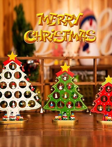  set fai da te di mini alberi di Natale in legno per decorazioni festive, include piccoli alberi di Natale in legno da tavolo, perfetti per decorazioni domestiche, regali e allestimenti per feste stagionali