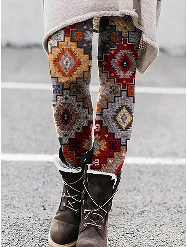  Damen Hosen Hose Leggings Gemütliche Leggings Urlaub Vintage Volle Länge Hohe Taille Blumen Geometrie Elastischer Bund Druck Atmungsaktivität Bequem Dehnbar Urlaub Straße Alltagskleidung Rote Blau