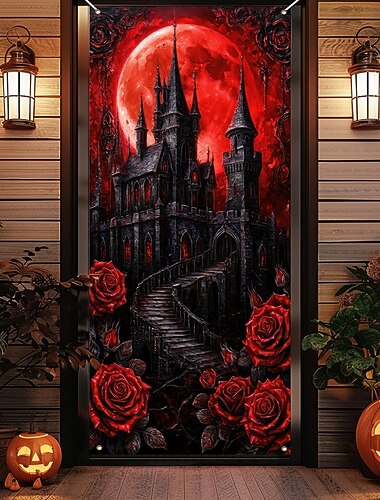  Halloween غطاء الباب لافتات خارجية قصر روز مخدر الظلام بانك القوطية حفلة الخارج خلفيات التصوير الباب الأمامي شرفة حائطية ديكورات حائط وباب وخلفية