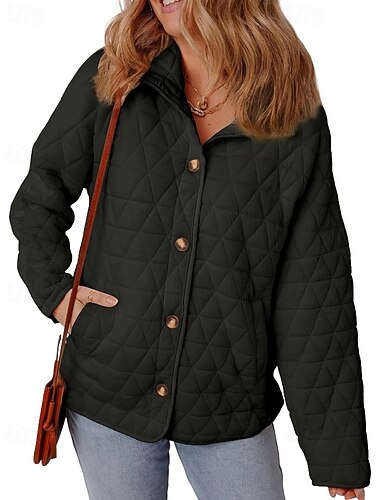  Γυναικεία Casual Jacket Διατηρείτε Ζεστό Άνετο Τσέπη Κουμπιά Καθημερινό Σκέτο Εξόδου Σαββατοκύριακο Μονόπετο Κανονικό Απορρίπτω Κανονικό Μακρυμάνικο Εξωτερικά ενδύματα Βαθυγάλαζο Μαύρο Χακί