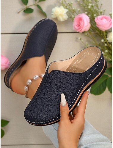  Γυναικεία slip-on mules από τεχνητό δέρμα – αναπνεύσιμα, άνετα τσόκαρα με δαντέλα για κηπουρική, οικιακή χρήση και casual ντύσιμο
