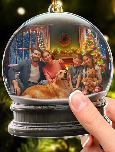  קישוטי חג המולד עם תמונה משפחתית מותאמים אישית, אקריליק דו-ממדי, רעיון למתנה לחג המולד למשפחה/זוג, קישוטי עץ חג המולד, תליון תלוי
