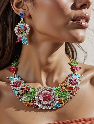 Conjunto de Jóias 2 Zircônia Cubica cromada 1 Colar Brincos Mulheres Elegante Vintage Moda Estilo vintage Clássico Tema Flores Conjunto de jóias Para Casamento Festa Convidado do casamento   Conjunto de Jóias 2 Zircônia Cubica cromada 1 Colar Brincos Mulheres Elegante Vintage Moda Estilo vintage Clássico Tema Flores Conjunto de jóias Para Casamento Festa Convidado do casamento