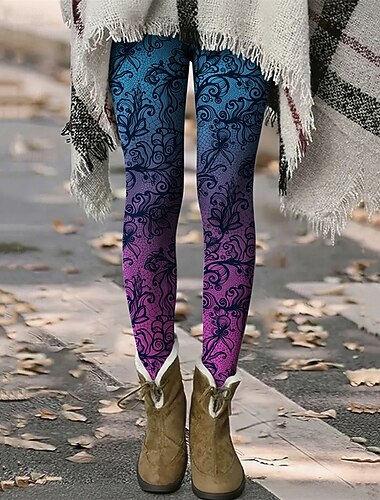  Mujer Pantalones Polainas Leggings cómodos Ropa de calle Casual Longitud total Alta cintura Floral Cintura elástica Estampado Transpirabilidad Cómodo Elástico Vacaciones Calle Ropa Cotidiana Azul