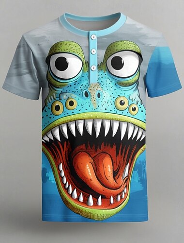  Herren Krokodil Hässliche Tiere T Shirt Henley Hemd Kurzarm Designer Retro Vintage Lässig Straße Lässig Täglich Sommer Frühling Hellblau Henley Henley T-Shirt