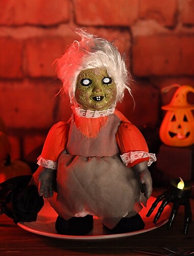  1 st halloween-dekoration vandrande docka röststyrd avkänning lysande bar spökhusscendisplay