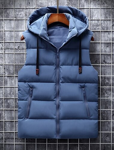  בגדי ריקוד גברים אפוד פאפר וסט Gilet חופשה יומי פגישה (דייט) אופנתי יום יומי חורף כיס פוליאסטר שמור על חום הגוף נוח צבע אחיד רוכסן עם קפוצ'ון רגיל שחור פול אפור כהה בז' אֵפוֹד