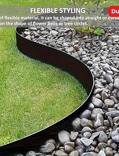  簡単に設置できる黒のPEプラスチック製ガーデンエッジングキット（杭付き） - 耐久性のある芝生の境界線 &草の分離