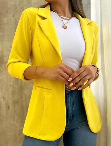 Dam Kavaj Bekväm Ficka Elegant Mode Utomhus Slät Utekväll Ledigt / vardag Helgen Cardigan Normal Kavajslag Normal Långärmad Ytterkläder Vit Gul Ljusgrön Vår Höst