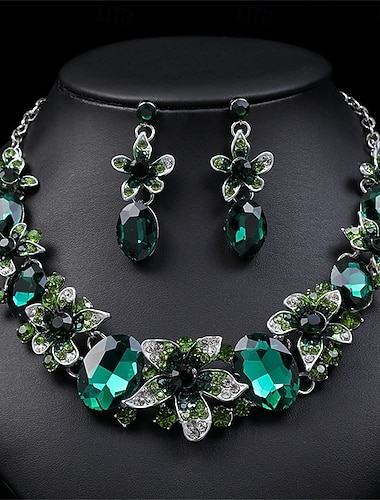  Smykke Sett 2 Chrome Øredobber Halskjeder Dame Elegant Årgang Mote Gammeldags stil Klassisk Smykkesett Til Bryllup Fest Bryllupsgjest