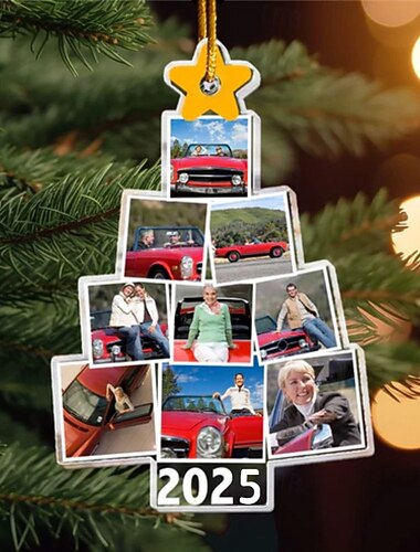 パーソナライズドクリスマスツリーカー写真オーナメントアクリル2DカスタムピクチャーフレームデコレーションクリスマスツリーXmas装飾ハンギングペンダントファミリーと友人へのギフト