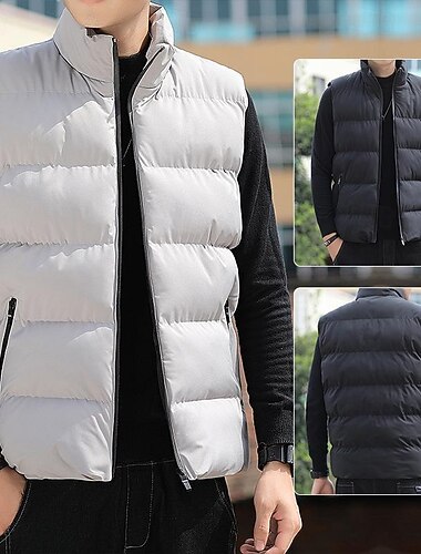  Herren Steppweste Weste Gilet Urlaub Täglich Date Mode Lässig Winter Tasche Polyester Warm Bequem Einfarbig Reisverschluss Stehkragen Normale Passform Schwarz Rote Blau Grau Weste