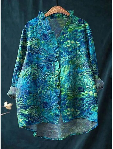  Dámské Boho košile Grafika Zvíře Elegantní Čechy Aktivní Dlouhý rukáv Běžné topy Denní Dovolená Jdeme ven Volány Vodní modrá Trávová zelená Světle modrá Léto Jaro Podzim