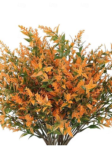  8 buntar konstgjorda höstblommor – UV-resistenta, blekfria höstväxter för utomhuskrukor, trädgård, uteplats, verandadekoration – laxfärgad