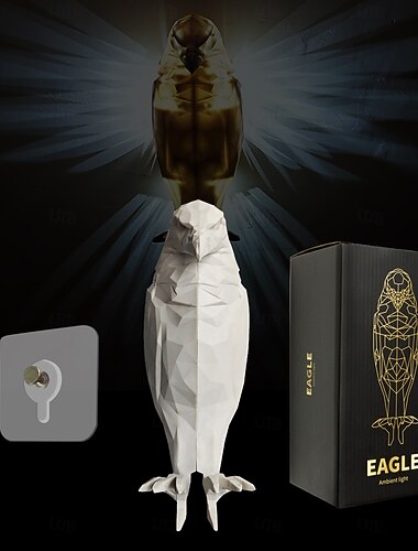  3D LED-væglampe med dyremotiv - skyggelampe med skaldet ørn, harpiksstatue, batteridrevet natlampe til have, soveværelse, kontor, trappe