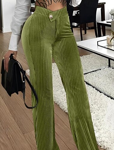  Mujer Perneras anchas Pantalones de Pana Ropa de calle Elegante Longitud total Cintura Media Plano Cintura elástica Cómodo Calle Festivos Fin de semana Orín Azul marinero Negro Verde Otoño Invierno