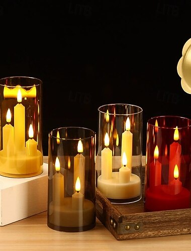  2 stk. akryl flammeløse stearinlys batteridrevne lysestakelys til jul halloween bryllupsfest familiemiddag atmosfære feriedekorasjon