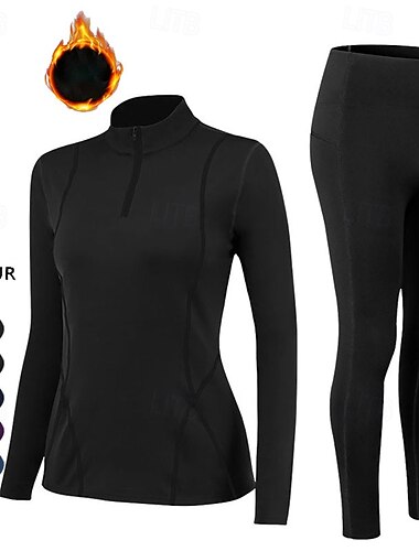  Naisten 2-osainen urheilusetti Fleece-treenihuppari Syksy Paksu Liikunta-asut Musta Sininen Kuntosali Urheilu Juoksu Lämmin Pitkähihainen Urheilu Urheiluvaatteet