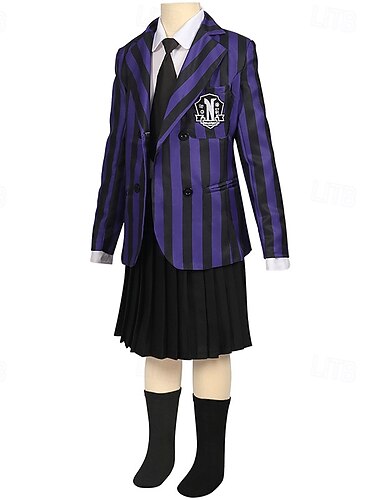  水曜日のアダムス アダムスファミリー ネバーモアアカデミー イーニッド・シンクレア コスチューム 学生服 おもしろ衣装 映画コスプレ for 女の子 子供用 ハロウィーン カーニバル 性能 パーティー