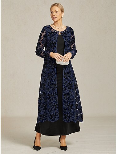  Damen Spitzentops Elegant Romantisch Hübsch Rundhalsausschnitt Marineblau Sommer Frühling Herbst